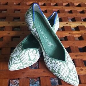 Rothy's Green and White Pointed Toe Flats